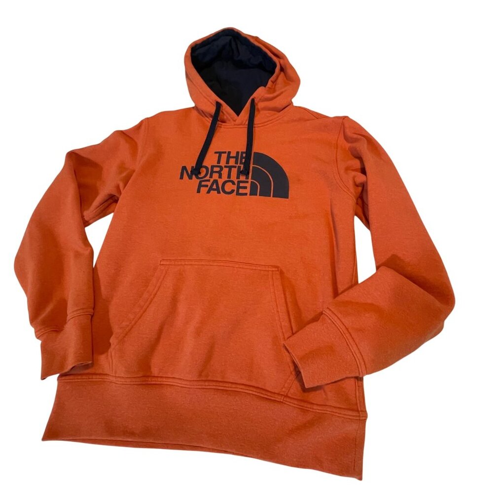 The North Face Mens Hoodie Small Orange Cotton Blend Pullover